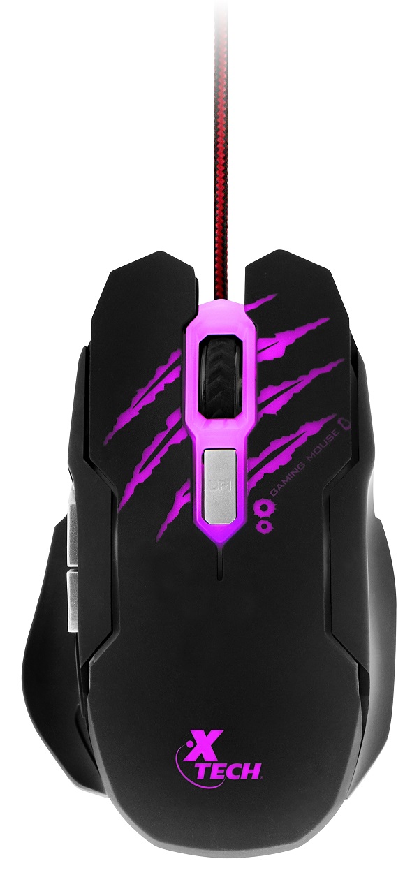Mouse para Gaming Xtech XTM-610 Lethal Haze - Resolución ajustable de hasta 3200 ppp - Luces LED de 4 colores - Cable sin enredos - para juegos 3D de 6 botones - Sensor: Óptico - Botones: 6 - Iluminado: Sí - Longitud del cable: 5,2 pies, trenzado