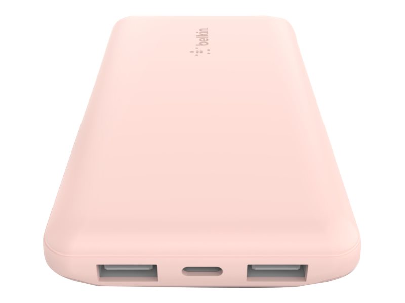 Belkin - Cargador portátil - 10000 mAh - 18 vatios - 3 conectores de salida (2 x USB, 24 pin USB-C) - oro rosa