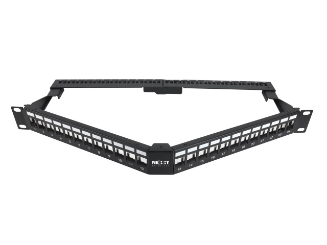 Nexxt Solutions Infrastructure - Patch panel - Cold-rolled steel - Black with silver extrusion - Angled Mod SH 24P 1U