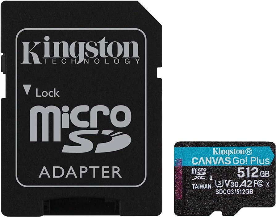Kingston Canvas Go! Plus - Tarjeta de memoria flash (adaptador microSDXC a SD Incluido) - 512 GB - A2 / Video Class V30 / UHS-I U3 / Class10 - microSDXC UHS-I